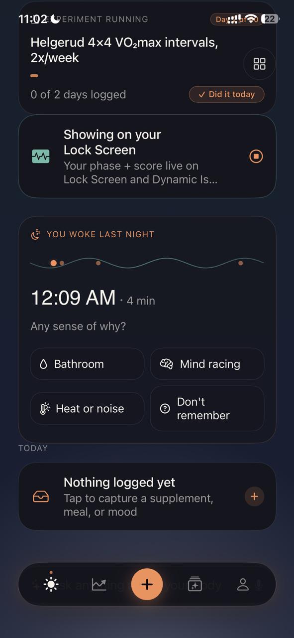 Active experiment card + Lock Screen Live Activity