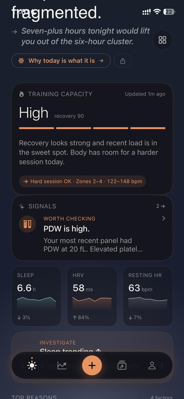 Bivryn Home — body state and recovery curve