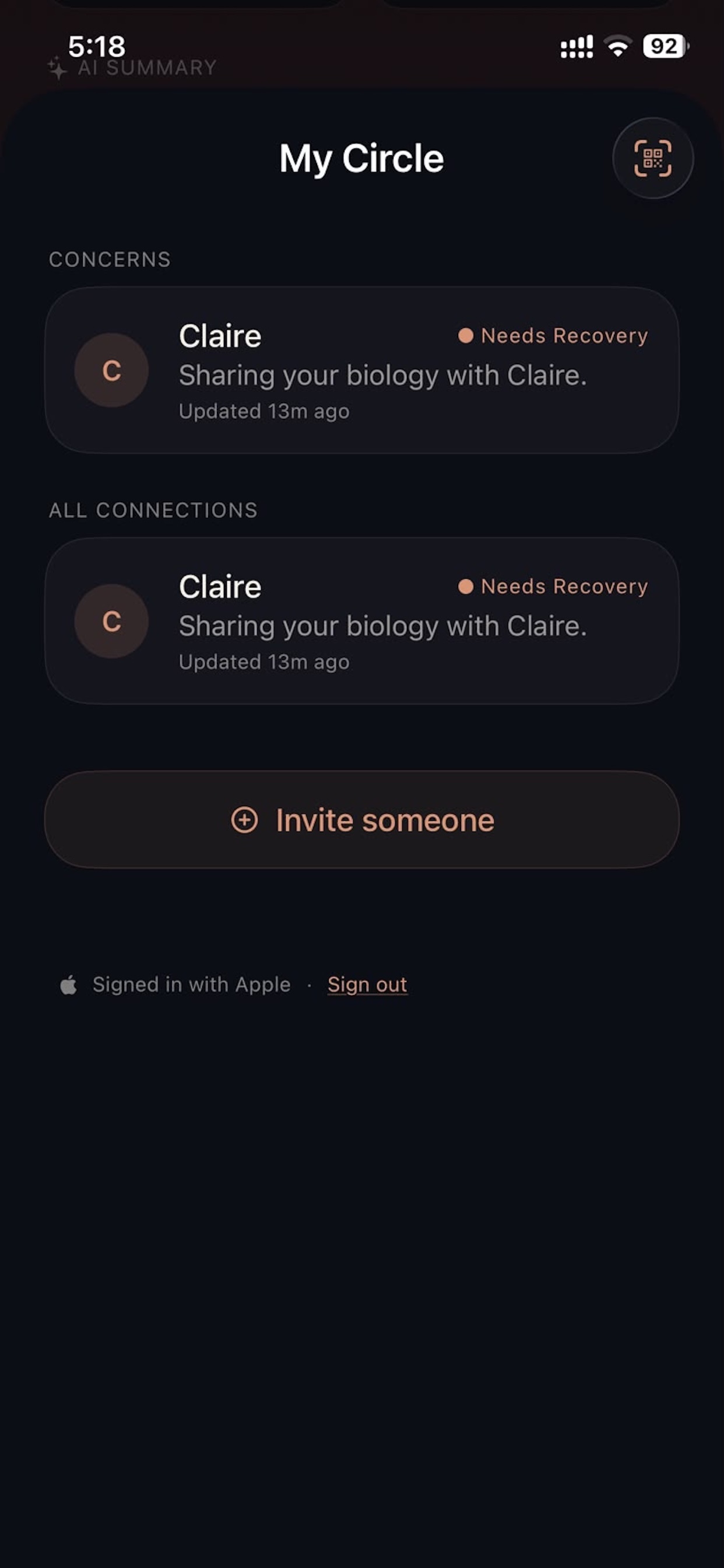 My Circle — calm summaries shared with people who care